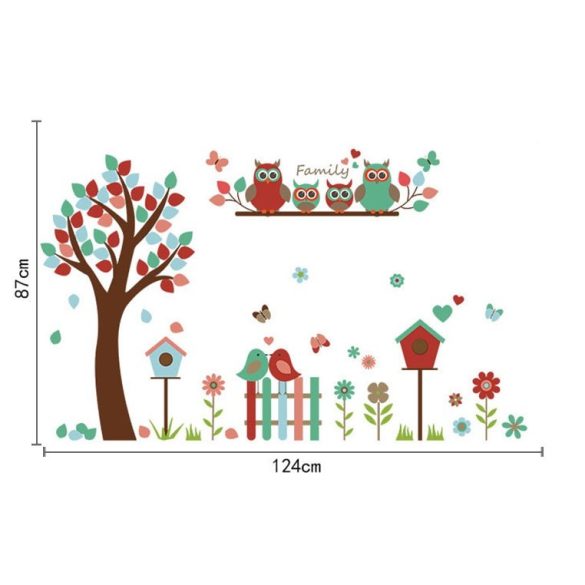 Familie de bufnițe în grădină – sticker de perete
