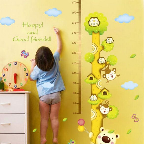 Sticker perete pentru măsurarea înălţimii cu copacul bufniţelor, maimuţelor şi ursuleţilor