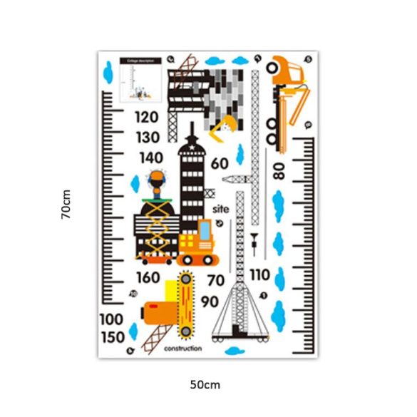 Sticker perete pentru măsurarea înălţimii  cu macara şi maşini de lucru pe şantier