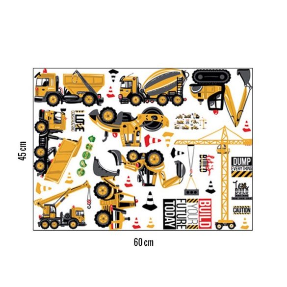 Sticker de perete cu utilaje pentru construcții pe șantier