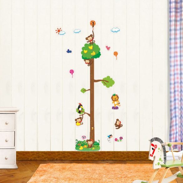 Sticker perete pentru măsurarea înălţimii cu un copac înalt cu maimuţe