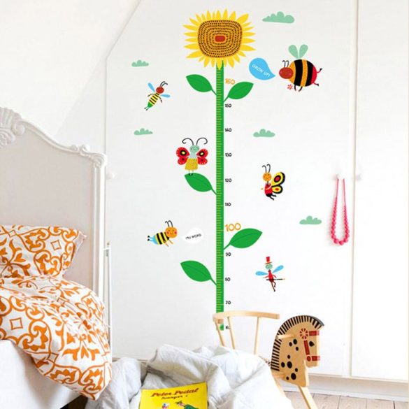 Stickerul de perete cu floarea soarelui și cu albinuță pentru măsurarea înălțimii