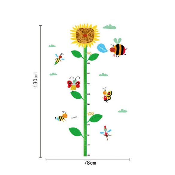 Stickerul de perete cu floarea soarelui și cu albinuță pentru măsurarea înălțimii