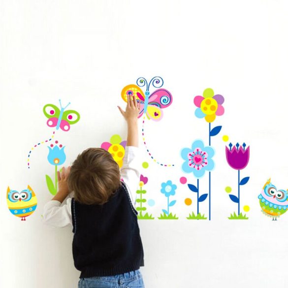 Sticker de perete cu fluturi, flori şi bufniţe