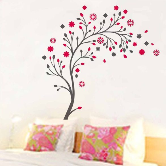 Sticker perete copac cu flori pink