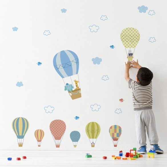 Sticker de perete cu multe baloane cu aer cald în culori pastelate