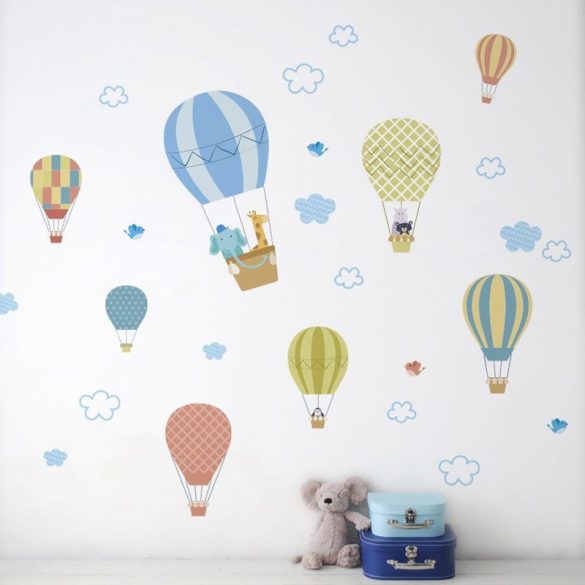Sticker de perete cu multe baloane cu aer cald în culori pastelate