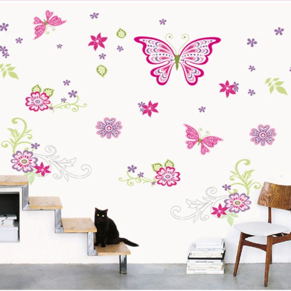 Sticker de perete cu fluturi și flori colorate