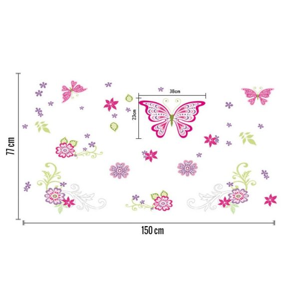 Sticker de perete cu fluturi și flori colorate
