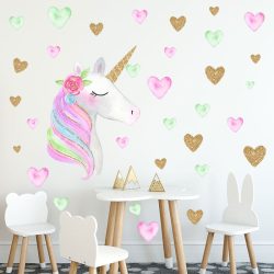 Sticker cu unicorn cu inimioare