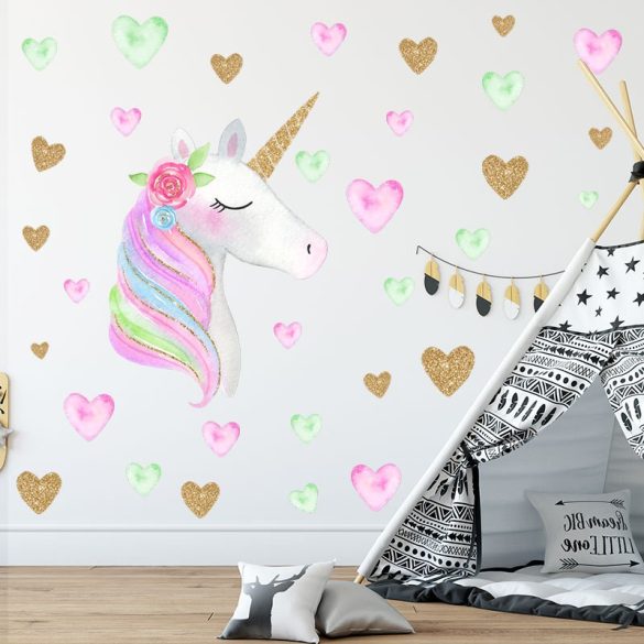 Sticker cu unicorn cu inimioare