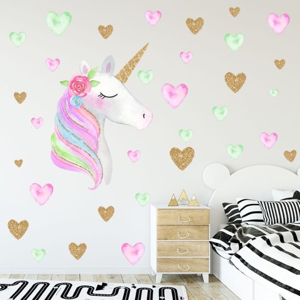 Sticker cu unicorn cu inimioare