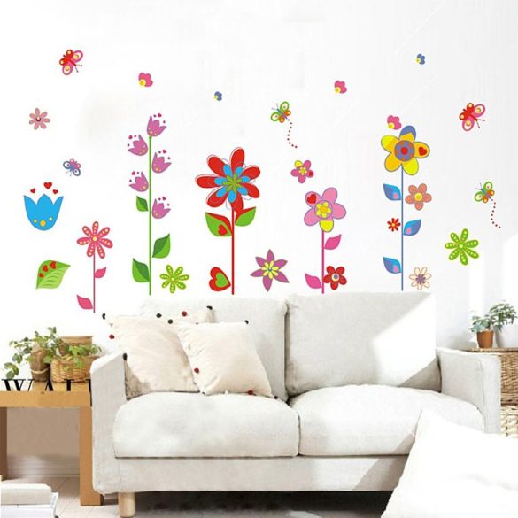 Sticker de perete - Gradina de flori cu fluturas