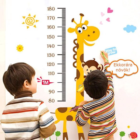 Sticker perete pentru măsurarea înălţimii cu girafă, maimuţă, melc