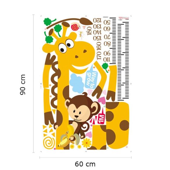 Sticker perete pentru măsurarea înălţimii cu girafă, maimuţă, melc