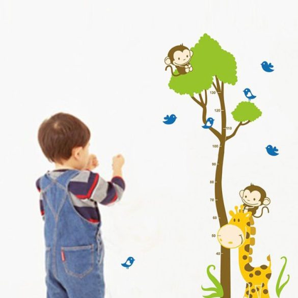 Sticker perete pentru măsurarea înălţimii cu girafă, maimuţă, păsări