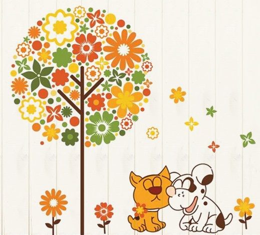 Sticker perete prietenia dintre câine şi pisică