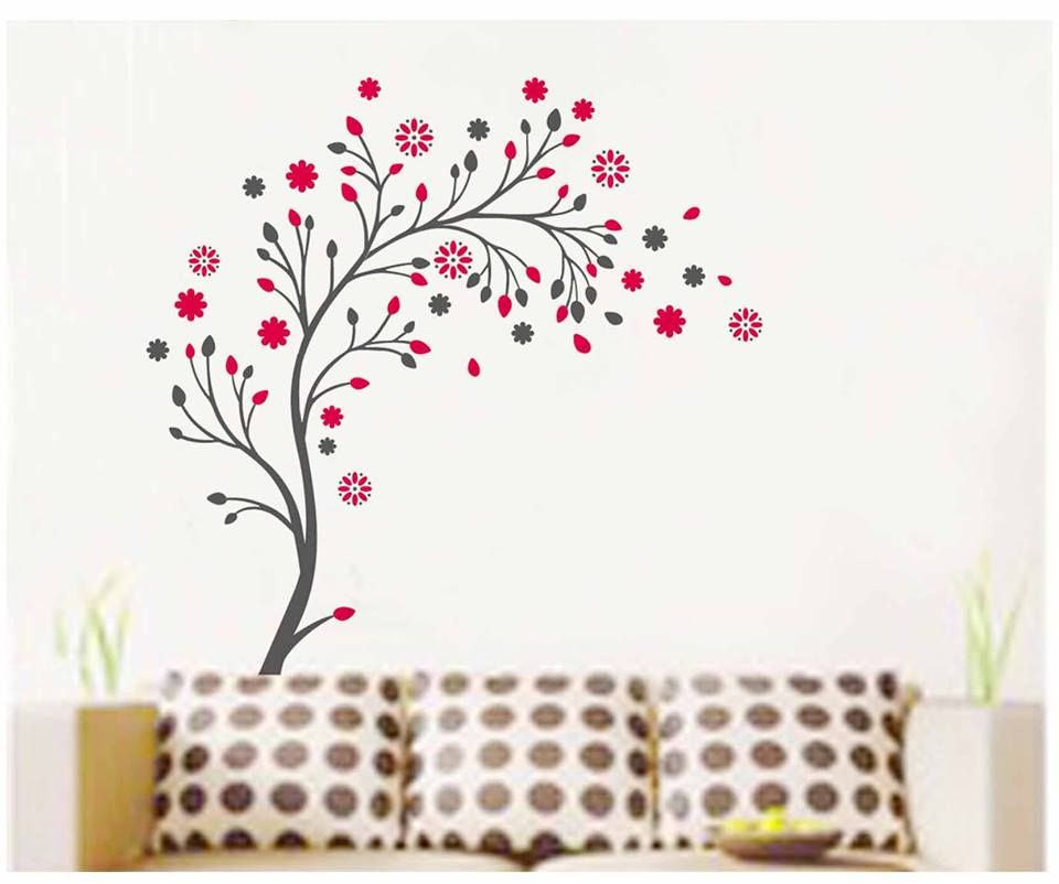 Sticker perete copac cu flori pink